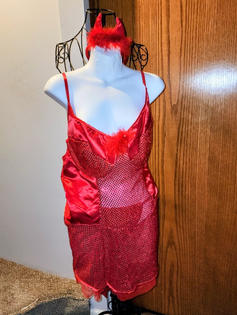 Fredrick's Of Hollywood Sexy Devil Red Satin & Sequin Lingerie Costume 1X NWT